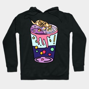 Aesthetic Cat Drinking Boba Milk on Aesthetic Land - Blue Hoodie